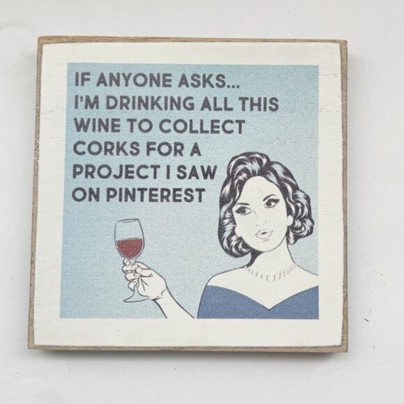 Funny Wine Coasters Set Of 4 With Wooden Holder Retro Style - Picture 4 of 9